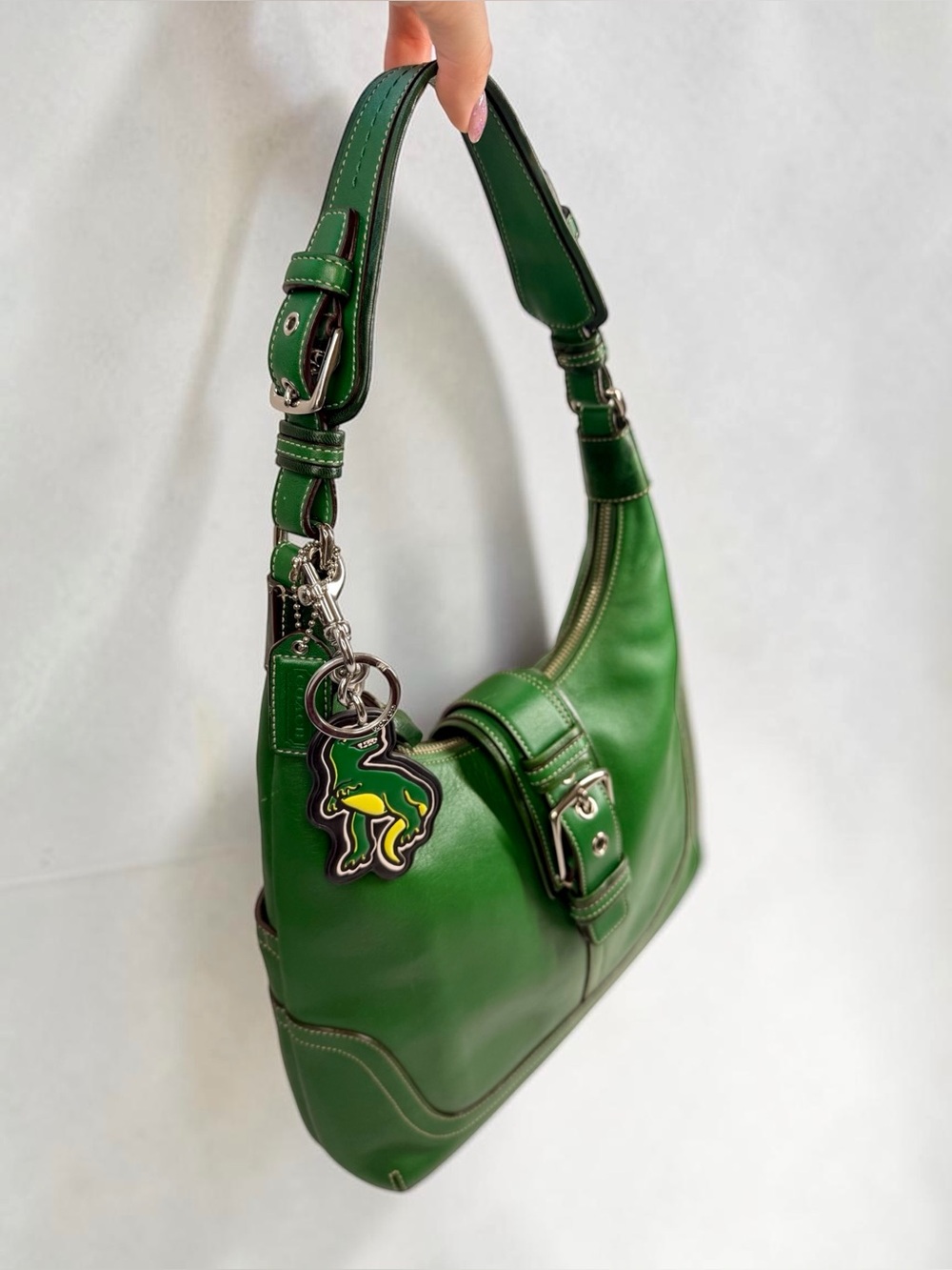 🍃 Rare Vintage Coach Soho Flap Ergo Shoulder Bag – Kelly Green Purse - Picture 5 of 16